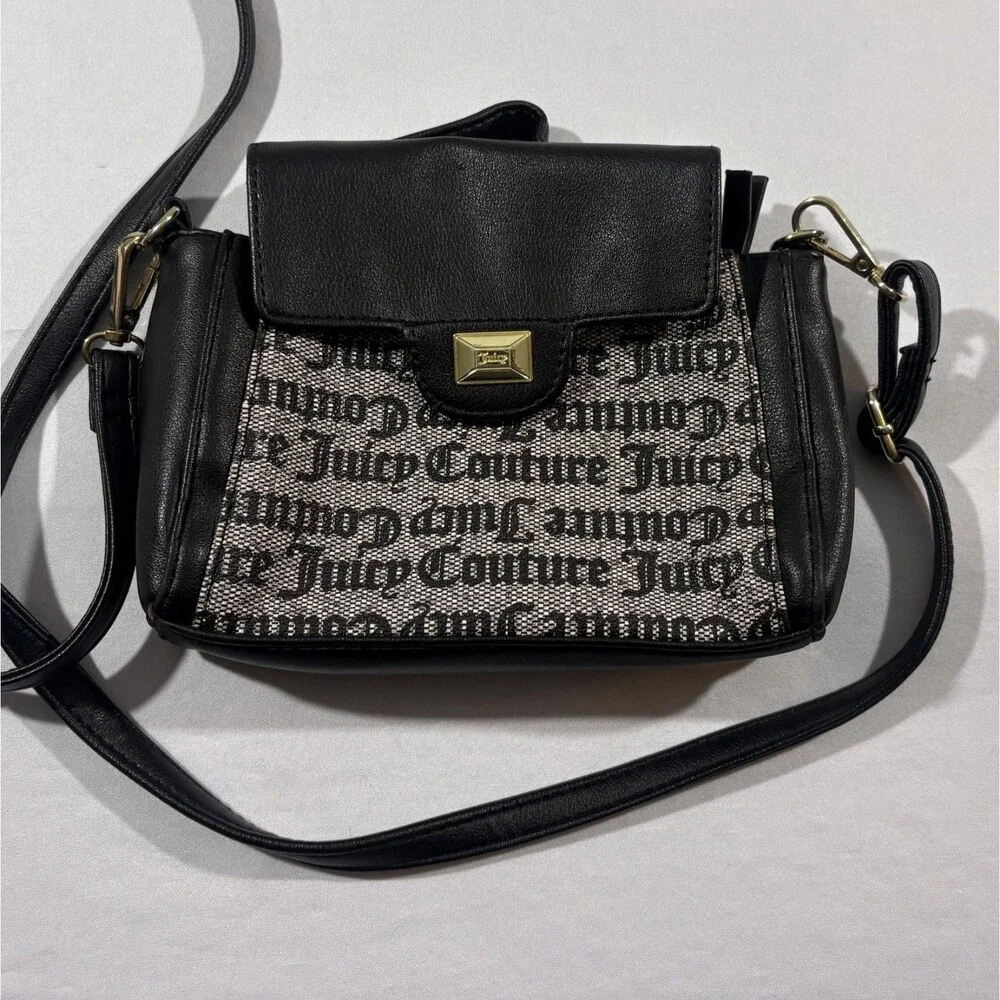 Juicy Couture Purse Women Black Gray Y2K The Day Satchel Monogram Crossbody Bag